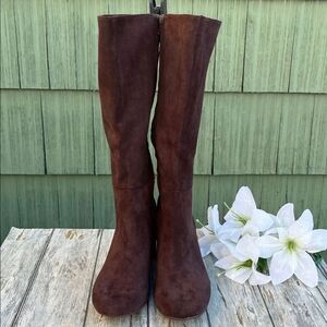 Women's Faux Suede Tall Block Heel Boots Shoes Size 8